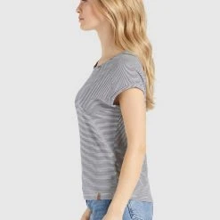 Schlussverkauf 😉 Khujo BABSI - T-Shirt Print - Weiß Blau Gestreift, Damen 🥰 -Khujo Verkaufsladen 167352ba1a164aa5833381009d00bf1c