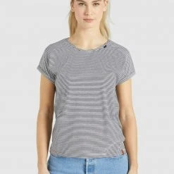 Auslauf 🛒 Khujo BABSI - T-Shirt Print - Schwarz Weiß Gestreift, Damen ⌛