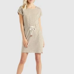 Neu 🛒 Khujo ANNEMARIE - Jerseykleid - Weiß-ocker Gestreift, Damen ✨ -Khujo Verkaufsladen 61464aebc95e4ebea1b09b217e5db257