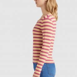 Brandneu ❤️ Khujo SICHUAN - Langarmshirt - Rosa-ocker Gestreift, Damen 🧨 -Khujo Verkaufsladen 7e8562096fbe4aeb98f2c38cb999421a