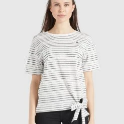 Top 10 🥰 Khujo AURELIA - T-Shirt Print - Weiß Schwarz Gestreift, Damen ✨