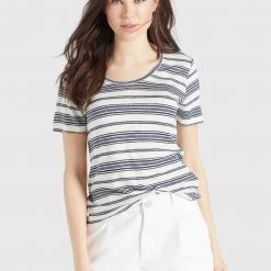 Budget 👏 Khujo PERGOLA - T-Shirt Basic - Naturweiß-dunkelblau Gestreift, Damen ⭐